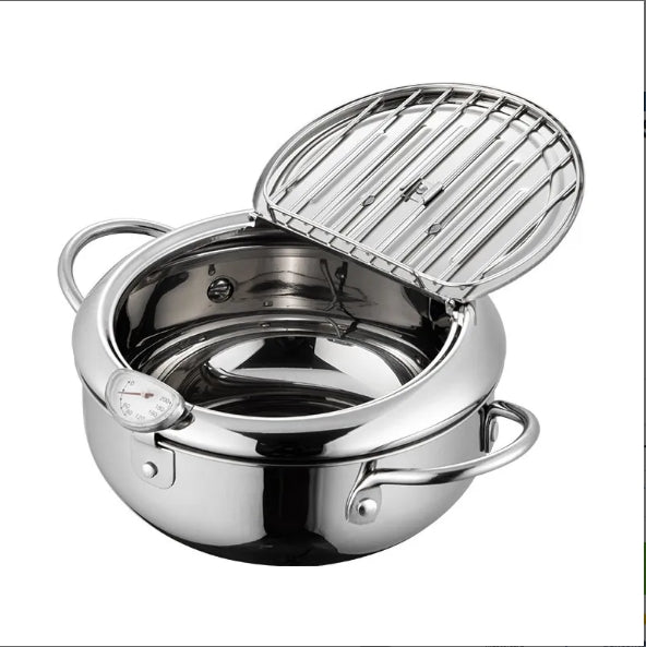 304 Japanese tempura stainless steel frying pan household temperature controllable multi-functional fuel-saving thickened cover with filter