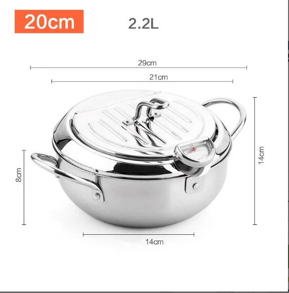 304 Japanese tempura stainless steel frying pan household temperature controllable multi-functional fuel-saving thickened cover with filter