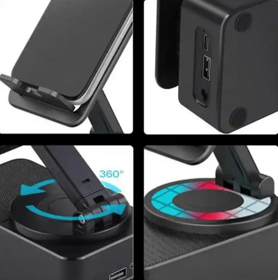 Audio Phone Holder 3 in 1 Phone Holder 360 Degree Rotating Phone Holder with 9D Surround Anti-Slip Base