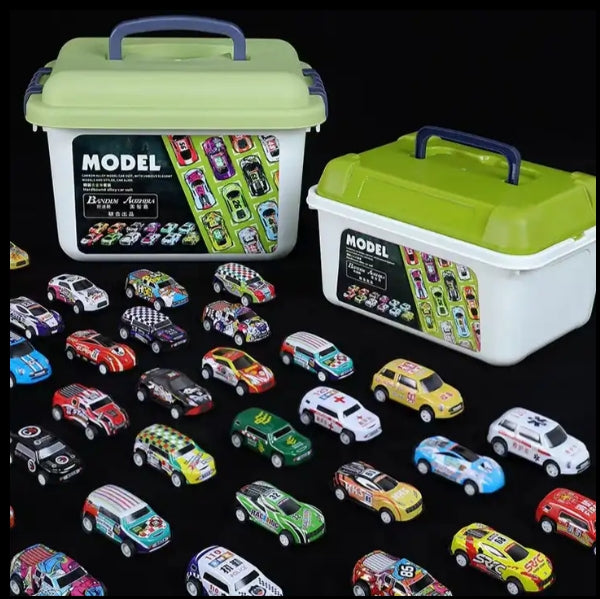 Model car toys 40 pieces with storage bucket children's pull-back car set new children's toys various styles precision alloy plastic small pull-back car toys die-cast toy car