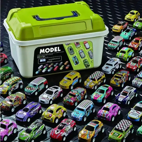 Model car toys 40 pieces with storage bucket children's pull-back car set new children's toys various styles precision alloy plastic small pull-back car toys die-cast toy car