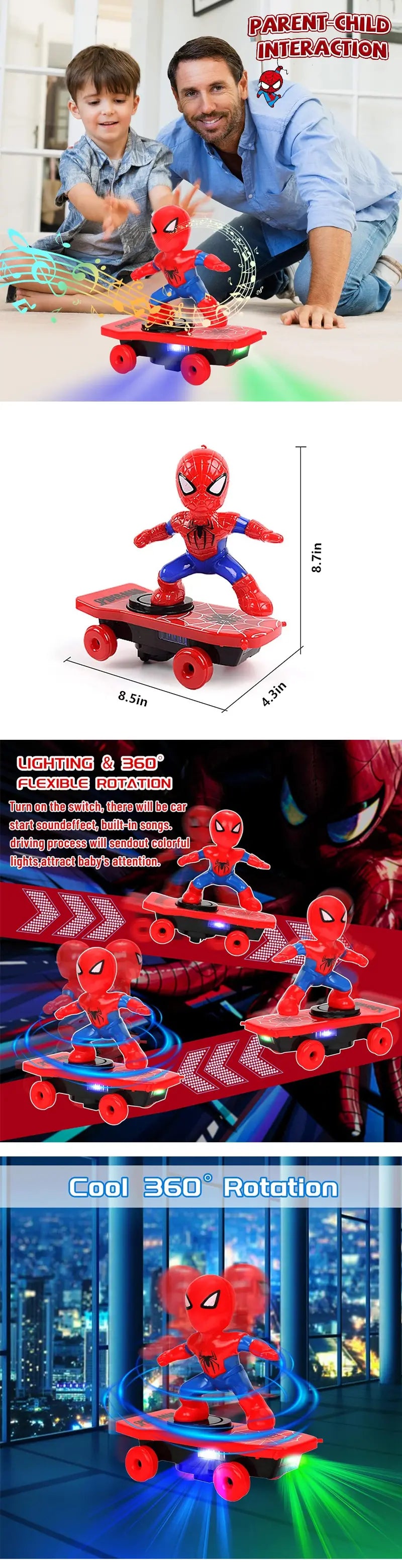 Cool Spider-Man Toys, Electric Toys Skateboard Toys