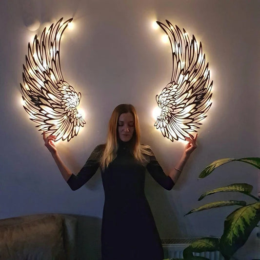 🔥 - 1 PAIR ANGEL WINGS METAL WALL ART WITH LED LIGHTS-🎁GIFT TO HER