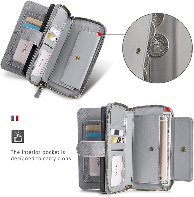 Retro PU Leather Phone Wallet with Card Pocket, Dustproof Design, Lanyard and Storage