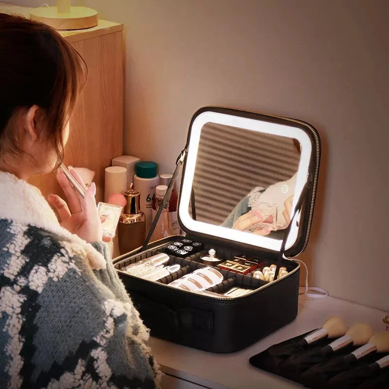 Makeup bag with LED Mirror