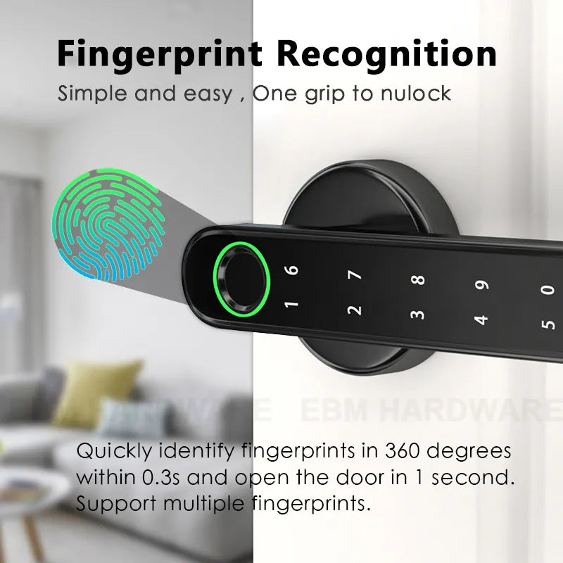 High-tech fingerprint identification keyless code swipe card smart door locks