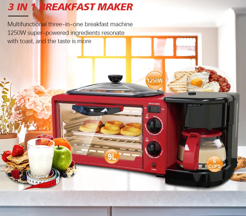 3-in-1 Multifunctional Home High Heat Mini Electric Oven with Coffee Maker