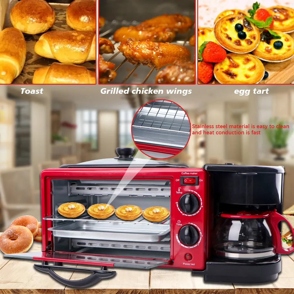 3-in-1 Multifunctional Home High Heat Mini Electric Oven with Coffee Maker